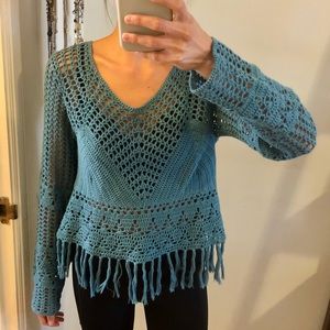 Minkpink Teal Crochet Knit Sweater